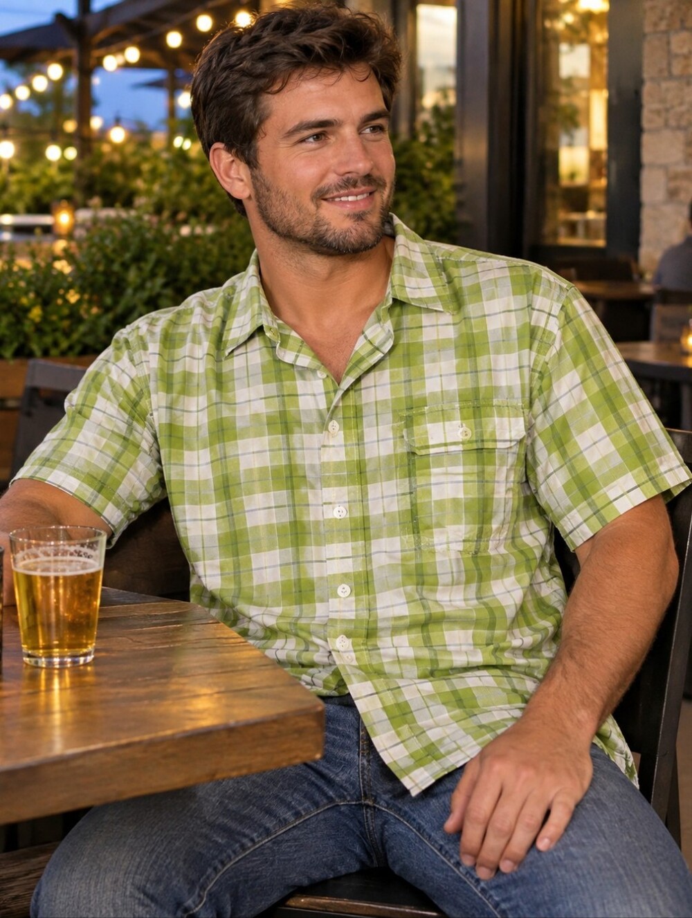 Alpine Design Mens Green and White Plaid Button Down. In EUC